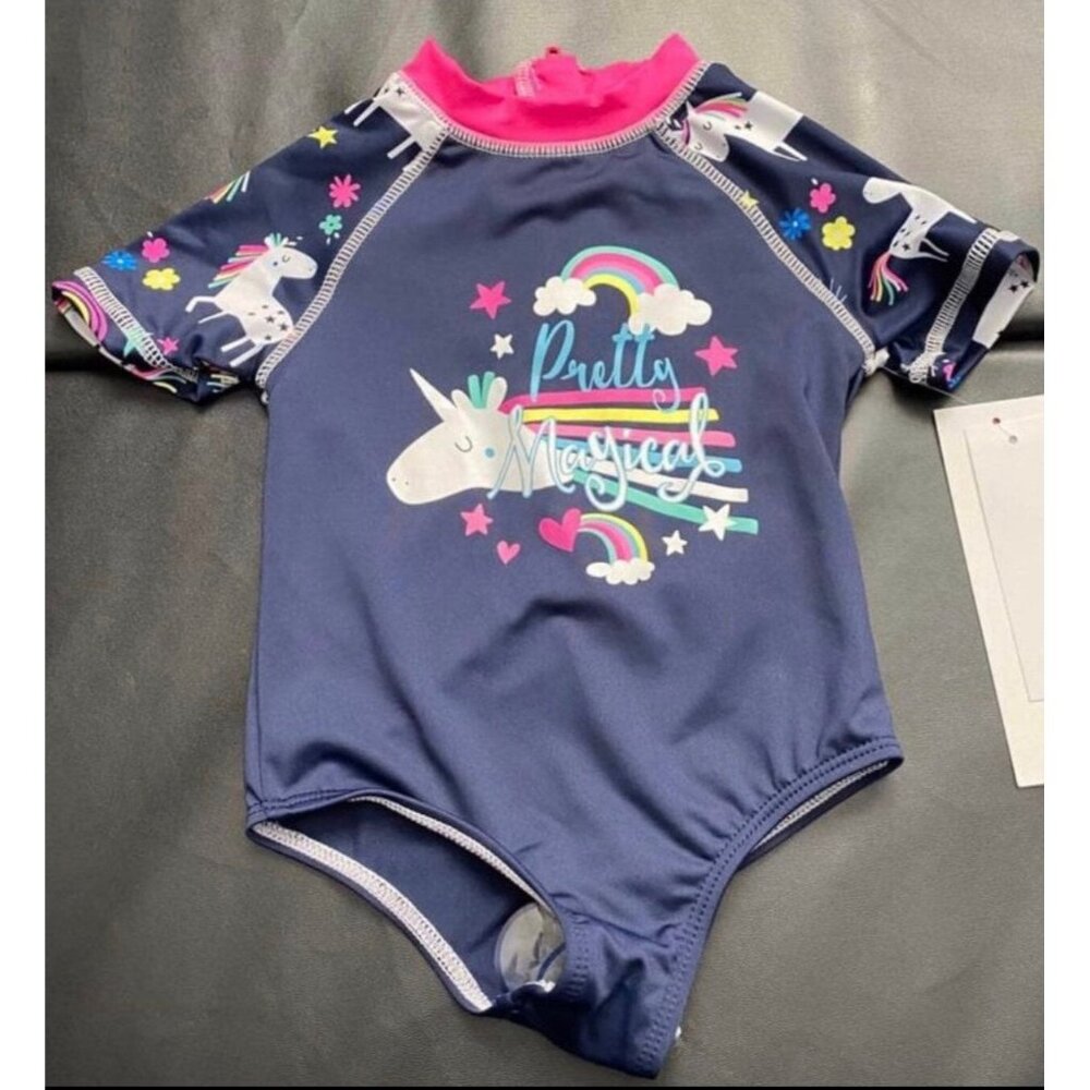 NWT Wippette Unicorn one piece rash guard swim suit Baby Girls Size 12M